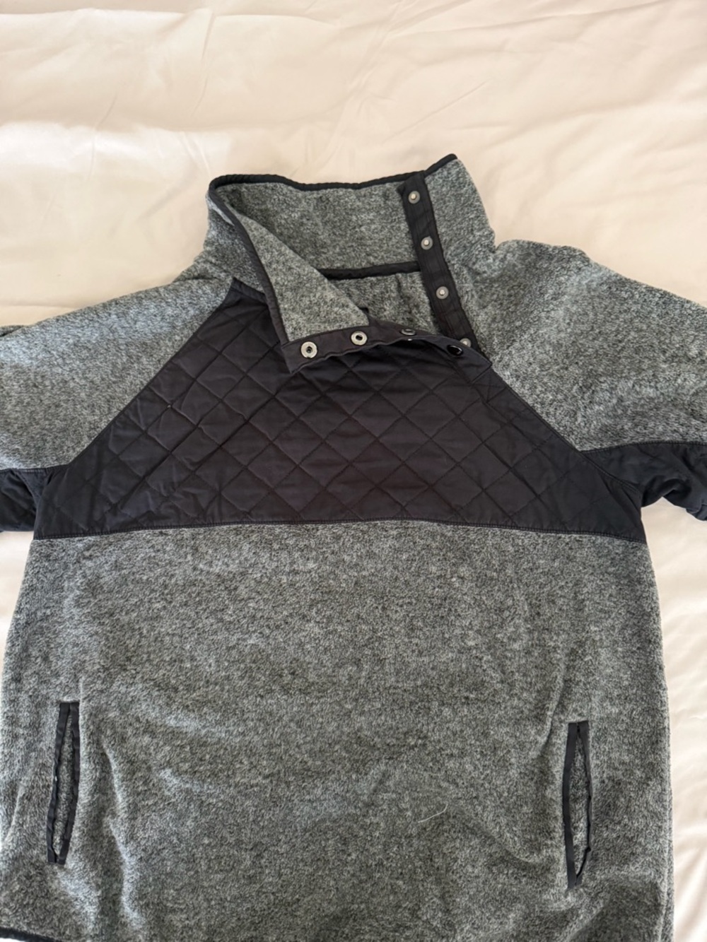 Abercrombie & Fitch Gray Pullover with Black Quilted Chest